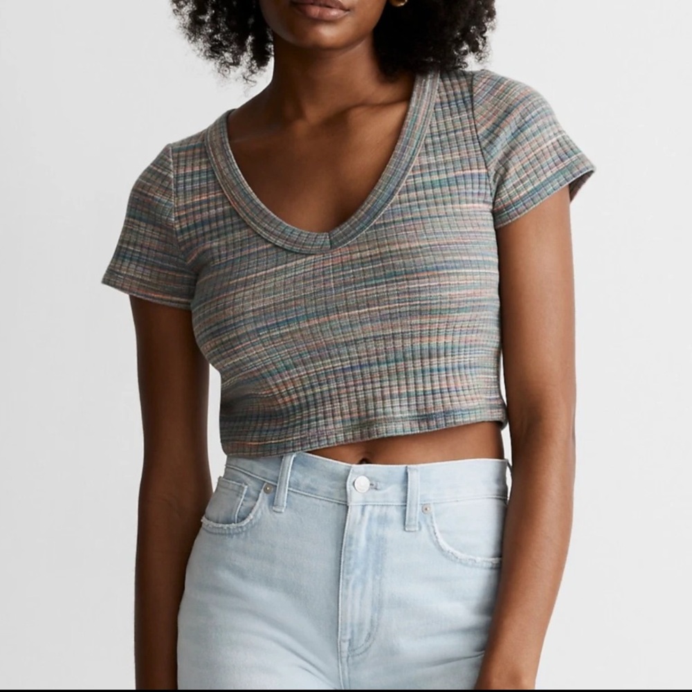 Madewell Gray Ribbed Crop Short Sleeve T-Shirt
